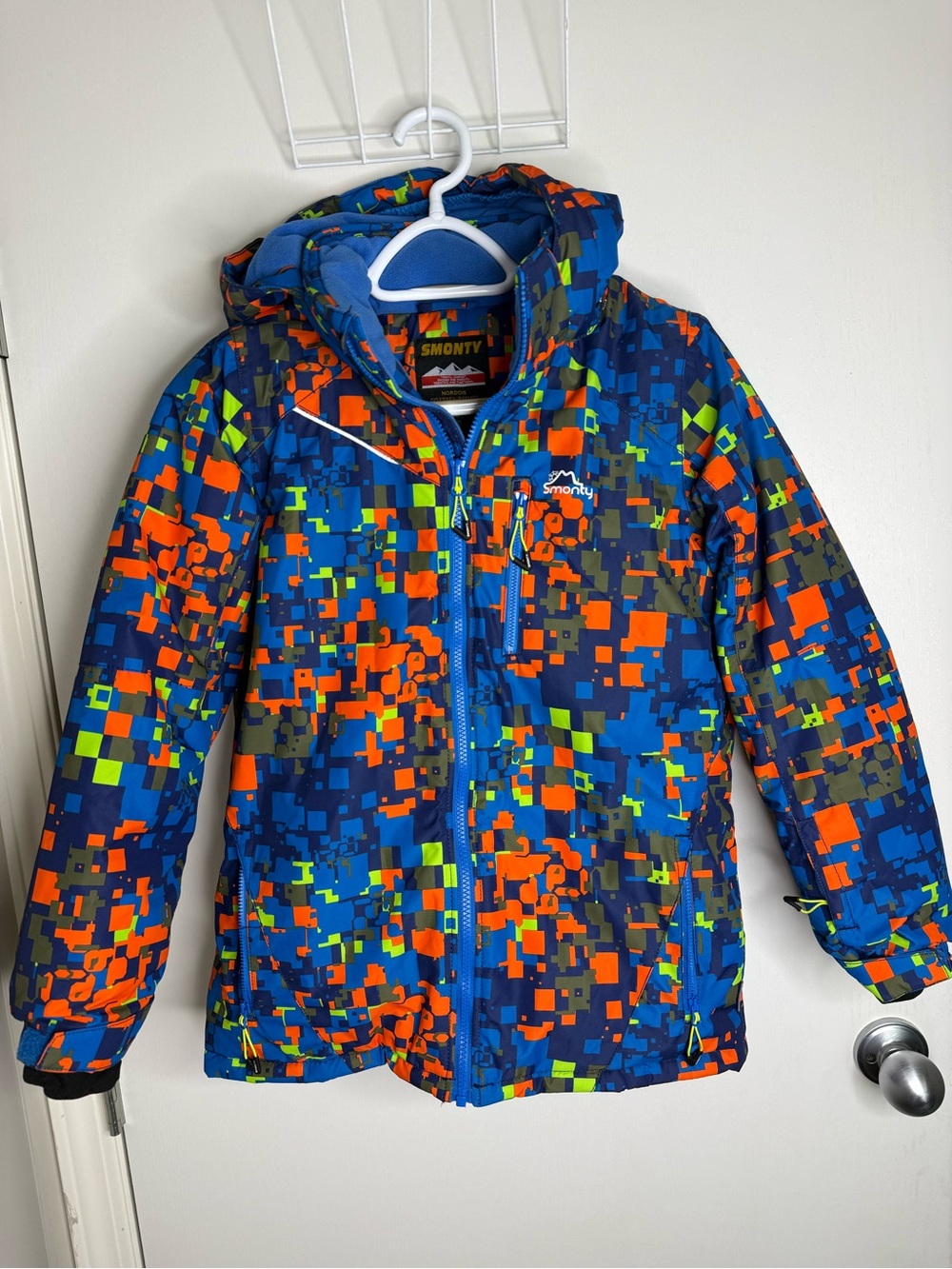 Smonty Kids' Colorblock Pixel Ski Jacket - Blue, Orange, Green 10-12Y